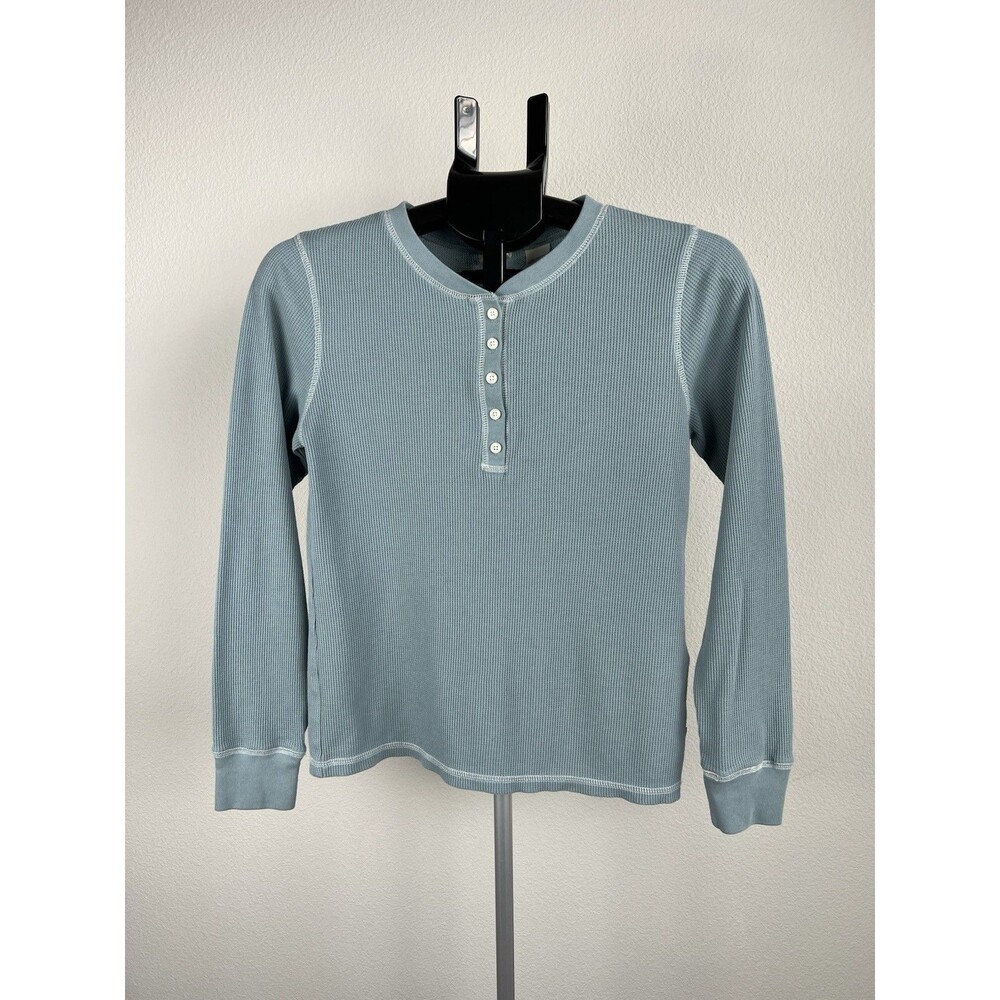 Levis Waffle Knit Henley Top Womens M Blue Long Sleeve Thermal Casual Basic Y2K